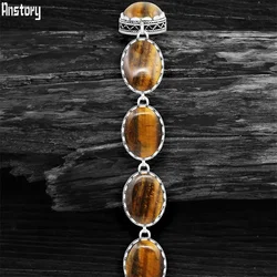 Natural Tigers Eye Bracelet For Women Vintage Flower Strand Bracelet Antique Silver Plated Fashion Jewelry