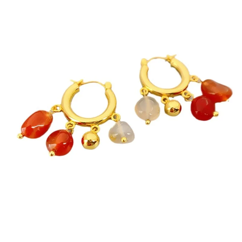 2026 السنة الجديدة الرجعية موضة الحجر الطبيعي العقيق شرابات قلادة شخصية ضوء الأقراط الفاخرة الراقية مزاجه الأطواق #5