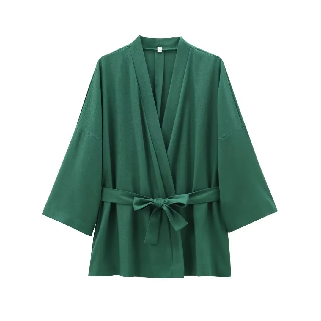 2025 القطن الكتان كيمونو قمصان سترة مع حزام المرأة قميص خمر النمط الصيني قمصان طويلة الأكمام Haori معطف اليابانية الخريف