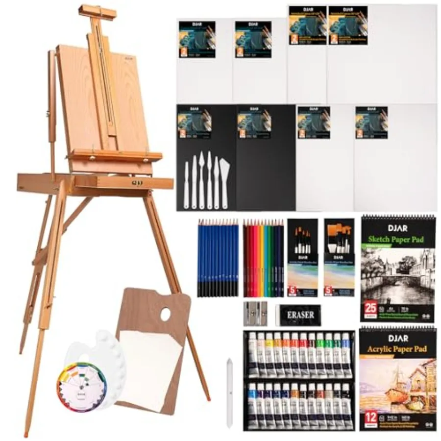 

Набор для акриловой живописи из 89 предметов с французским мольбертом для профессиональных художников, включая кисти, холст и акриловые краски.