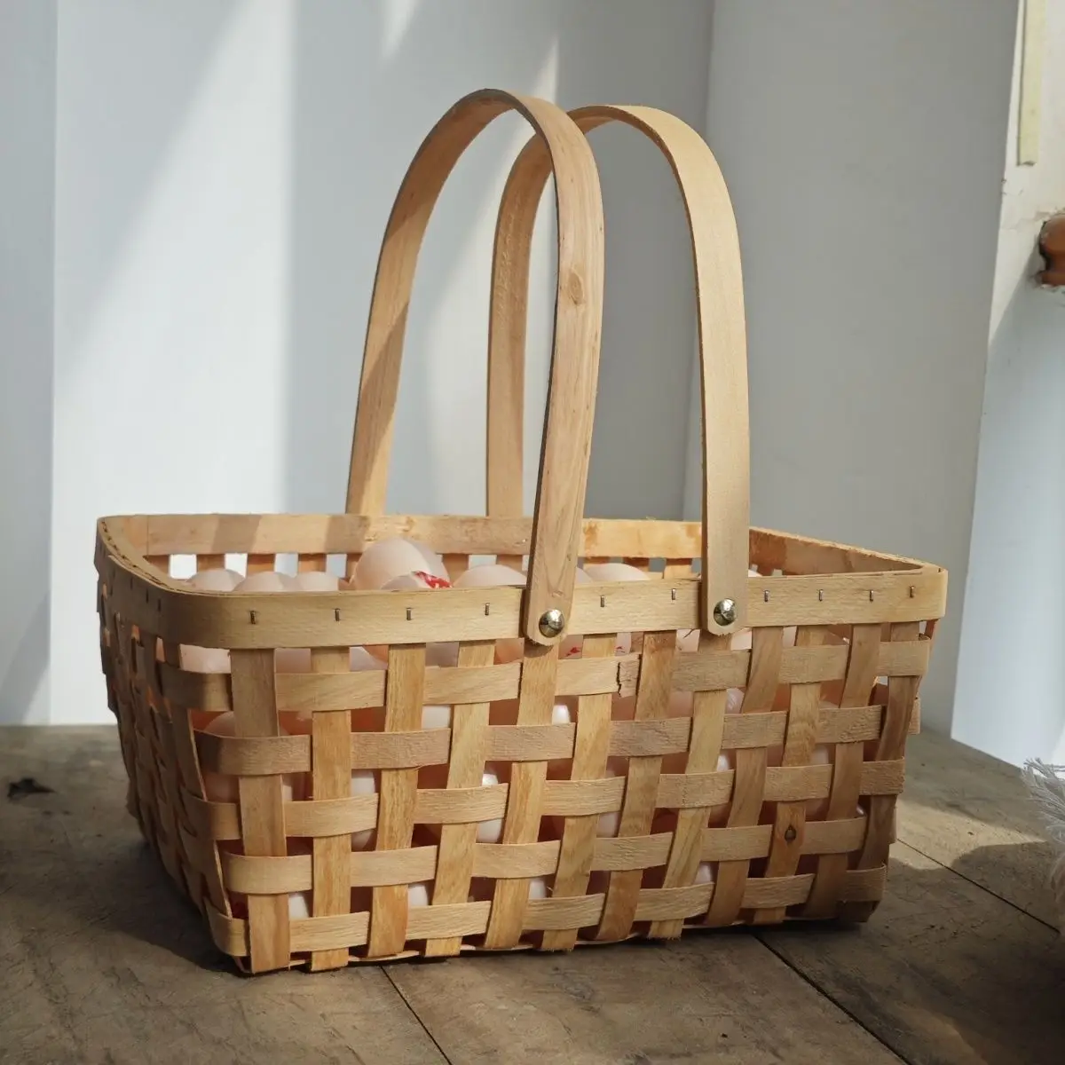 

Double Handle Large Storage Basket Picnic Bamboo Woven Rustic Wooden Basket Outdoor Home Decor Handmade Carry