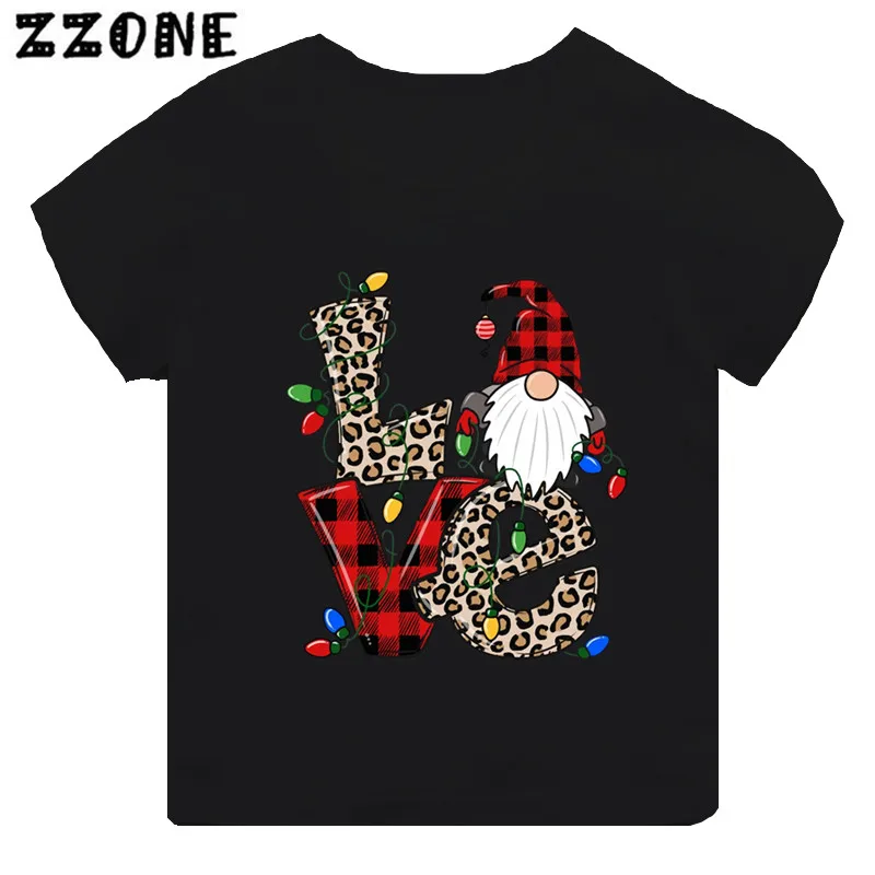 T-shirt noir à manches courtes pour enfants, joyeux Noël, gnome, cerf, père Noël, imprimé, drôle, vêtements pour filles, bébé, garçons, enfants, Y, TH5865