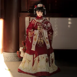 Ming Dynasty Hanfu Female Chinese Fengyun Shoulder Red Heavy Heavy Flower Embroidery Demure Autumn And Winter