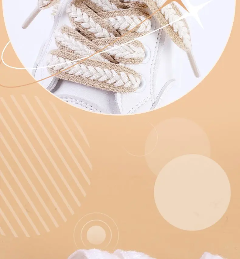 Flache Weizenkolben-Schnürsenkel für Sneaker, gedrehte Zöpfe, Marshmallow-farbene, bunte Schnürsenkel, Baumwoll-Canvas, strukturiertes Gewebe, klassische Schuhbänder – Detail 3