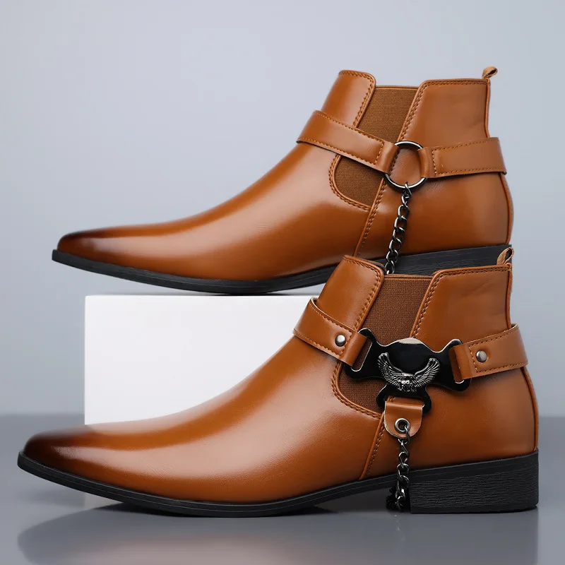 

Men's Fashion Pointed Toe Plus Size 47 48 Western Cowboy Zip Ankle Boots Mid Calf Punk Side Zipper Retro British Chelsea Boots