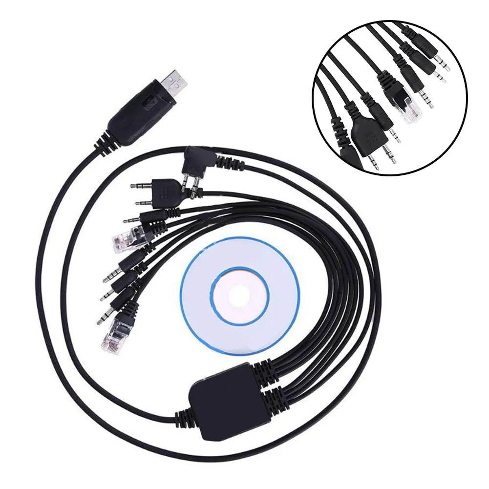 USB 8-in-1 Radio Programming Cable Compatible with TK3107 K Connector for Kenwood Linktone Quansheng Teyitong Radios
