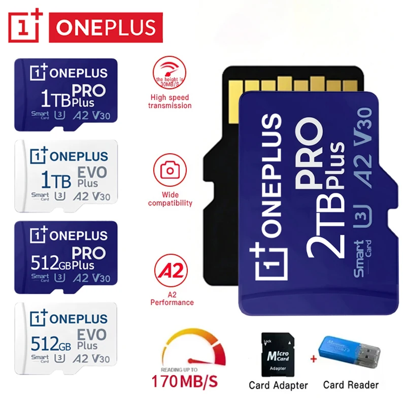 OnePlus 2TB High-Speed V30 A2 4K SD Card 512GB 256GB Memory Card 1TB Micro TF SD Adapter for Smartphone/Tablet/PC Cross-Use