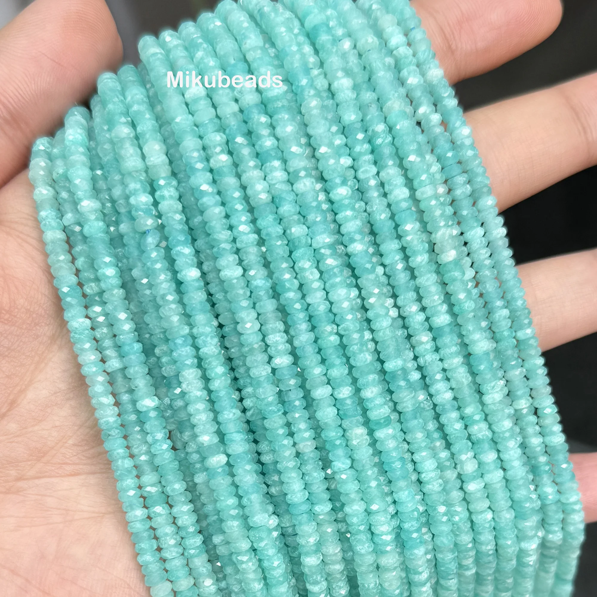 Wholesale Natural 1.8*3.8mm Mozambique Amazonite Faceted Rondelle  Loose Beads For Making Jewelry DIY Necklace Bracelet