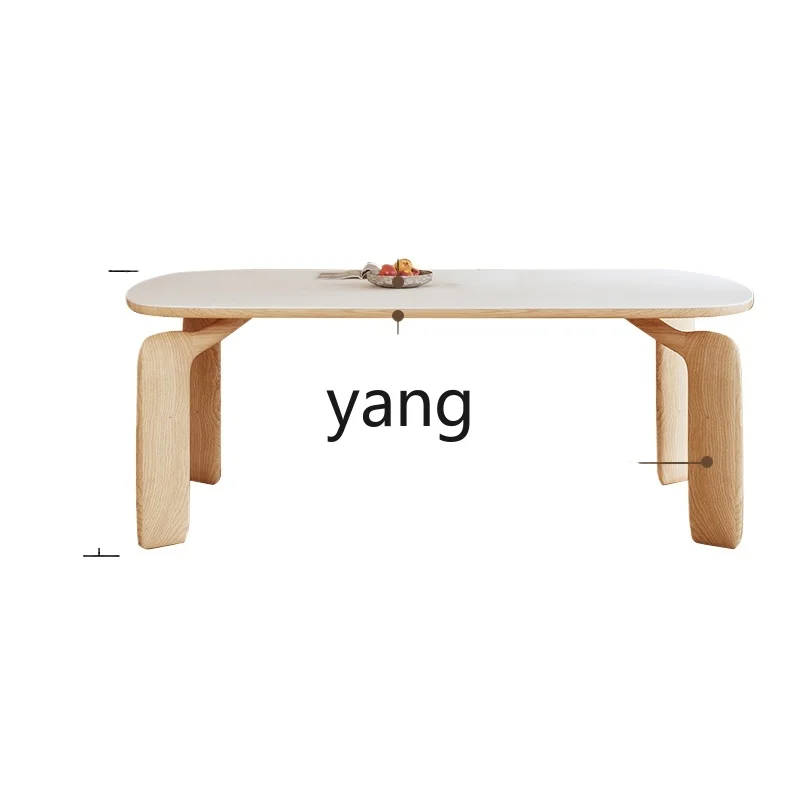 

LH Log Cream Style Dining Table Household Small Apartment Solid Wood Stone Plate Dining Table and Chair Rectangular Table