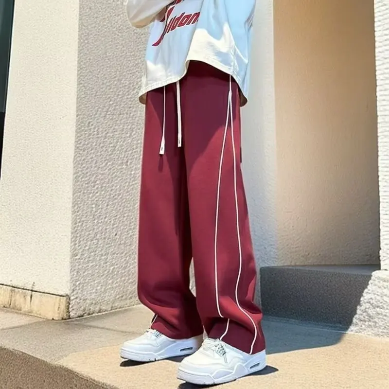 Y2K Side Striped Men Sweatpants Joggers Pant Solid Drawstring Wide Leg Straight Casual Unisex Men trousers Sport Pants