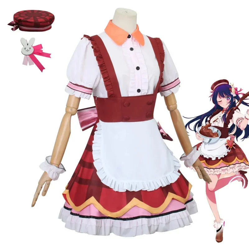 A New Oshi No Ko Hoshino Ai Cosplay Anime Cosplay Costumes Woman Lolita Maid Outfit Maid Dress Hat Uniform Halloween Party Cloth