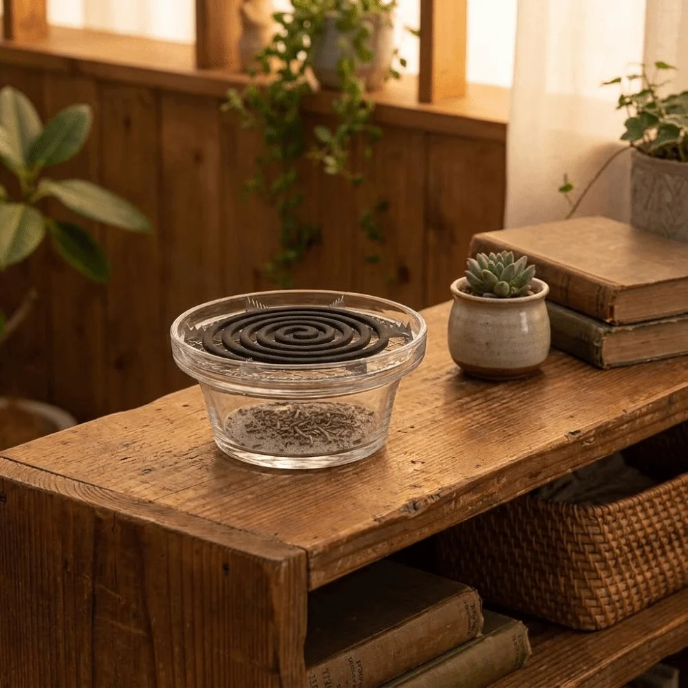 Creative Transparent Glass Incense Burner Anti Dust Round Mosquito Coils Tray with Filter Screen Ash Catcher Office