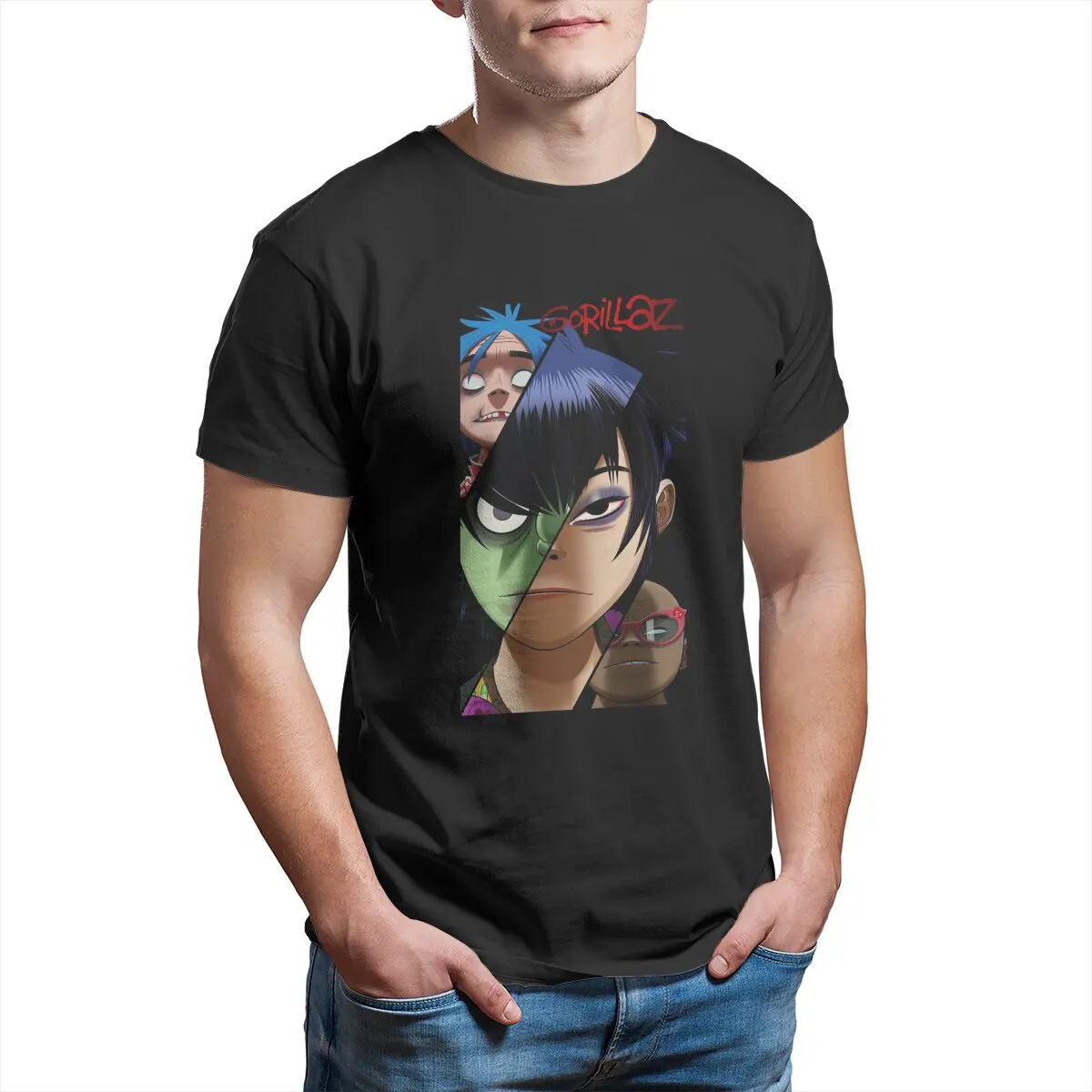 Cartoon Digital band gorillaz Eclectic group albarn music tops 100% Cotton printed designer t shirt for men Big size  graphic