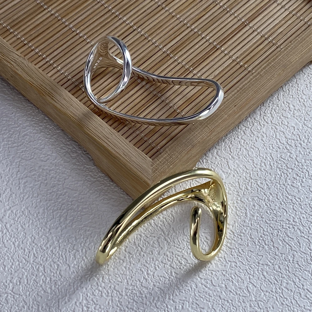 PANJBJ 925 فضة خط معبر الدائري للنساء الشرير الهيب هوب المبالغة الاتجاه قابل للتعديل مجوهرات حفلة هدية دروبشيبينغ #4