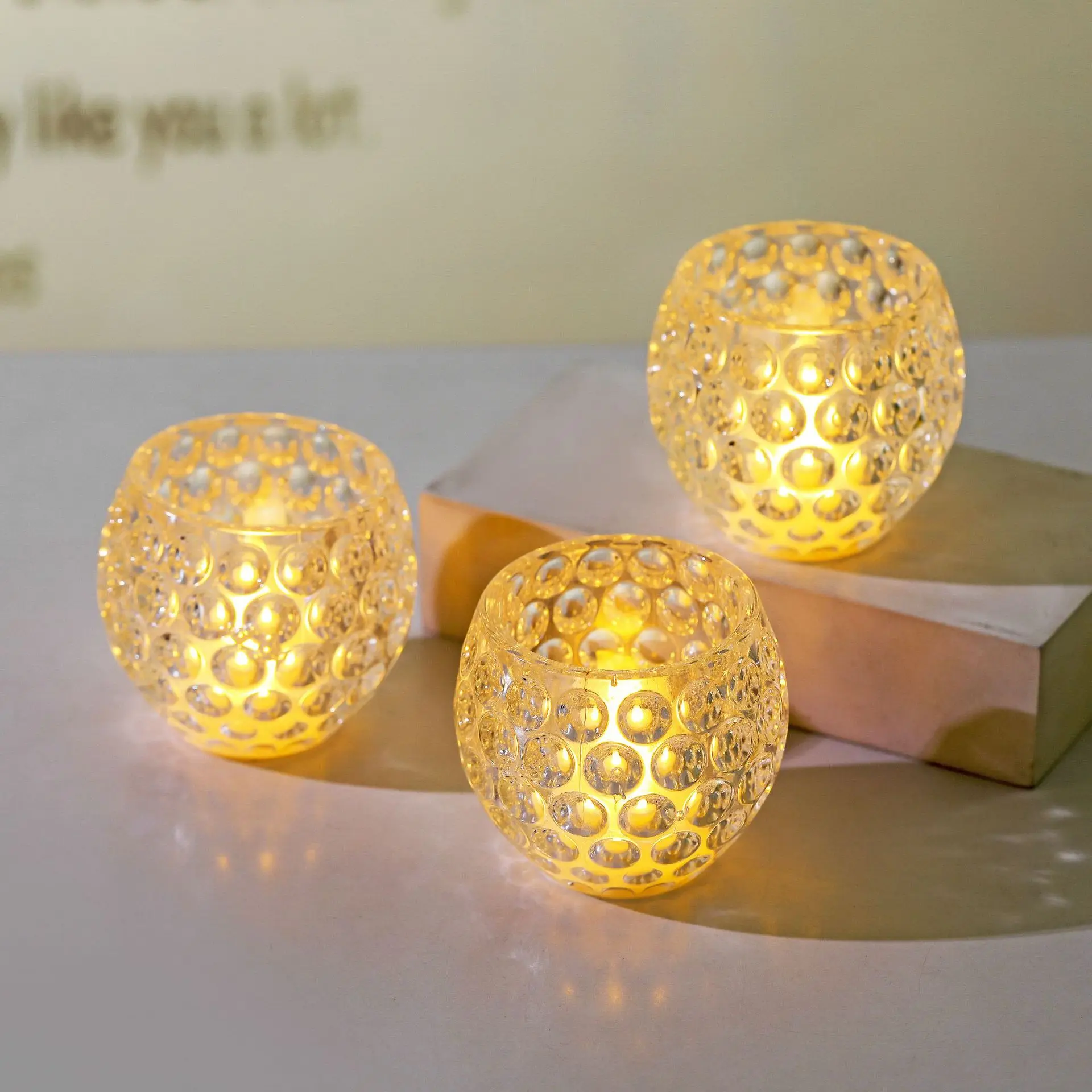 Honeycomb Cup Transparente Crystal Candlestick LED Electronic Candle Night Light Decoração de Natal Casamento Home Candlelight