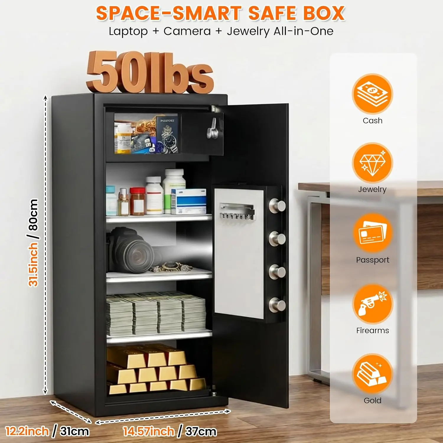 8.0 Cuft Slim Home Safe with Inner Lock Box, 31.5