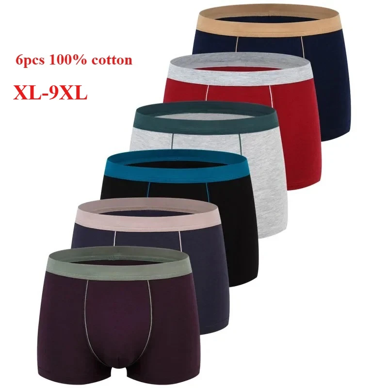 

6-Pack Men's Seamless Cotton Boxer Shorts XL-9XL Solid Color Big Tall Underwear Ultra Soft Breathable Stretch Underpants