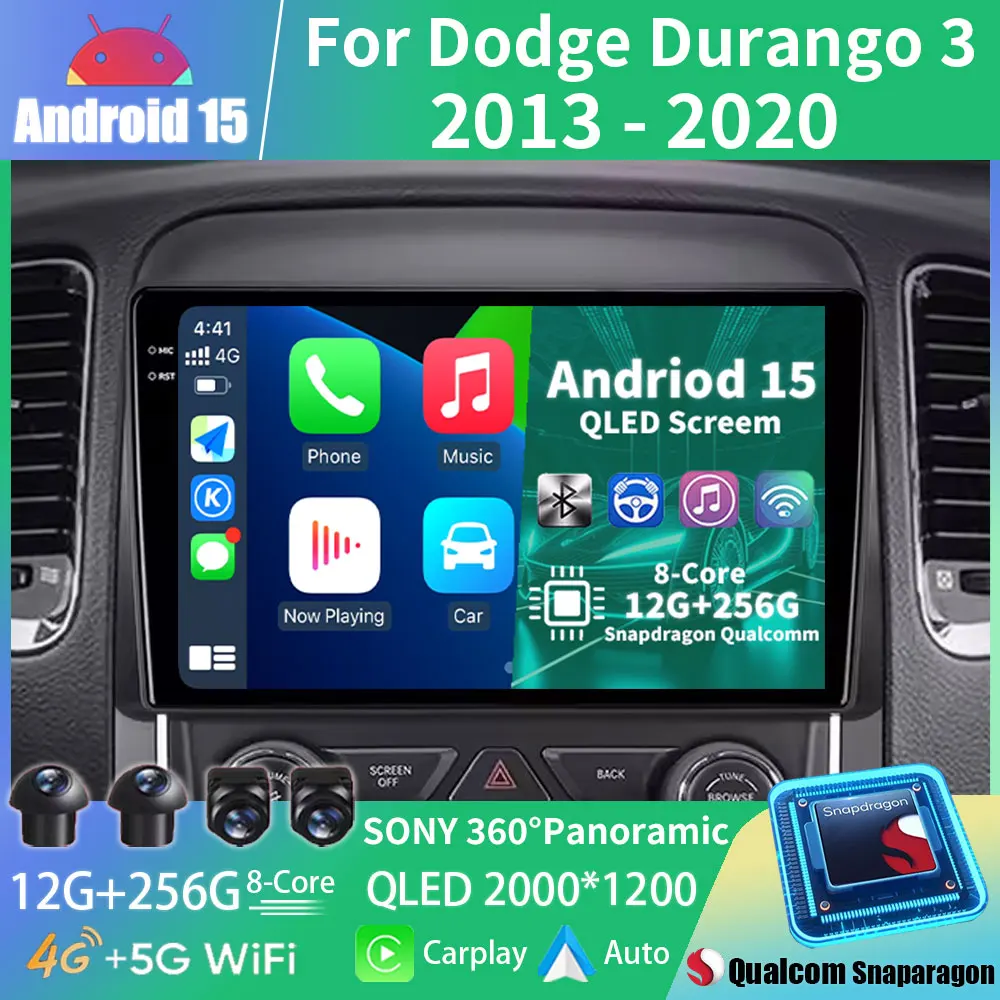 Android 15 Radio del coche para Dodge Durango 3 WD 2013 - 2020 reproductor estéreo Multimedia NAVI DSP GPS unidad principal inalámbrica Carplay Auto BT