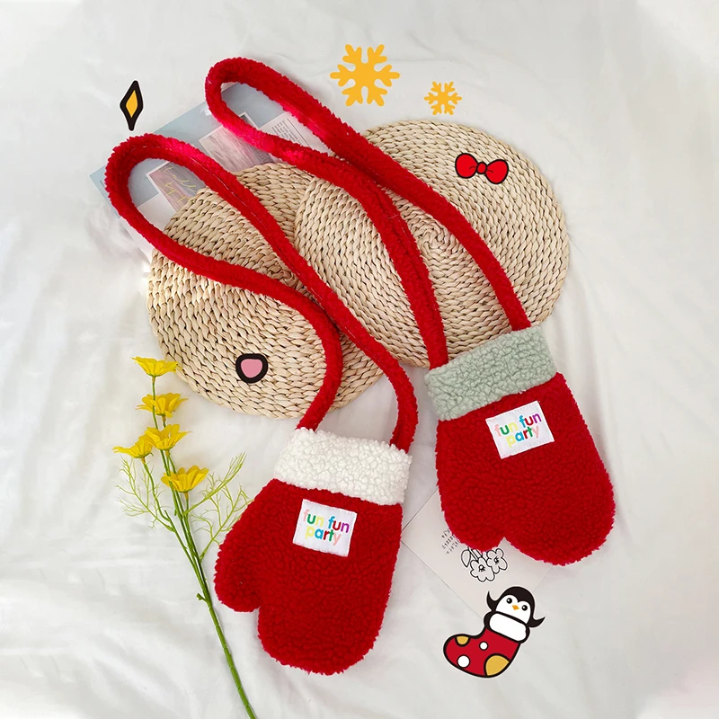 

Cute Gloves Plush Bag Christmas New Year's Small Bag Big Red Plush Bag Winter Color Patchwork Family Bag
