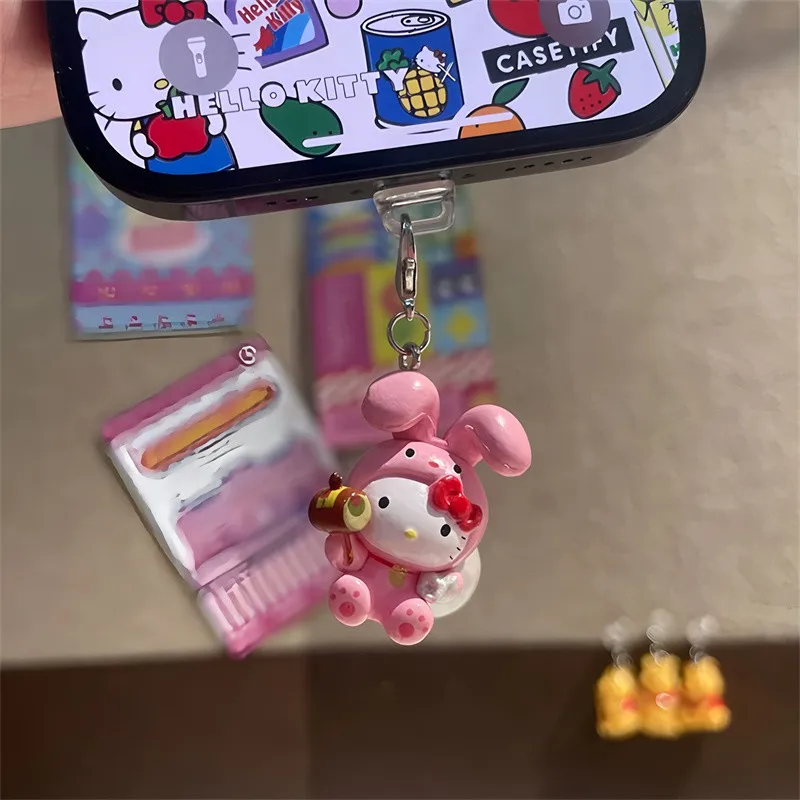 Sanrio Hello Kitty Mobile Phone Pendant Dustplugs for iPhone Samsung Xiaomi Huawei Type C Charging Port Resin Keychain Dust Plug