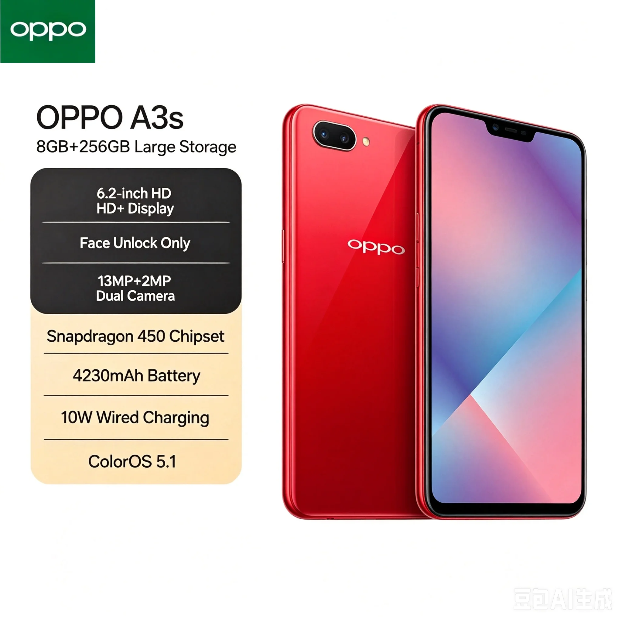 New Arrival 2026 OPPO A3s Updated Version 5G Global Unlocked Cellphone 8GB RAM 256GB ROM Dual SIM Card 6.2'' HD+ Screen Helio