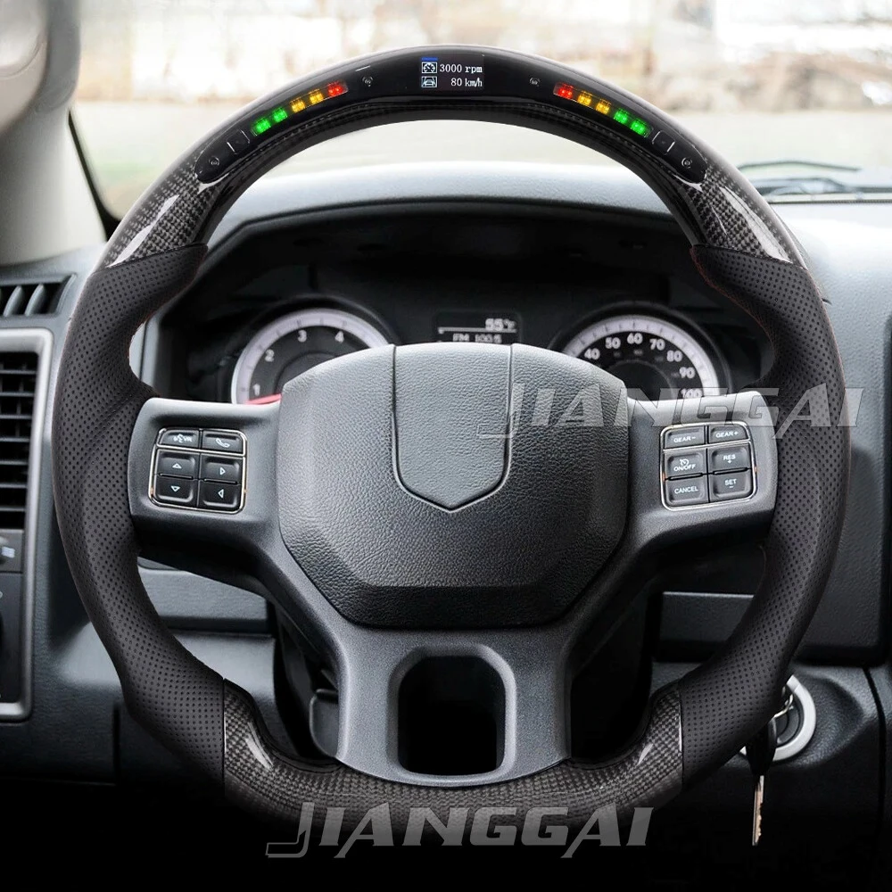 

Real Carbon Fiber Sport LED Steering Wheel Red Stitching Fit For Dodge RAM 1500 2500 3500 2012-2018 Without Heating Function