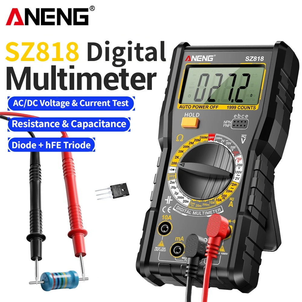 ANENG SZ818 Digital Multimeter 1999 Counts AC/DC Voltage Tester Resistance Current Capacitor Electric HFE Triode Test Tools