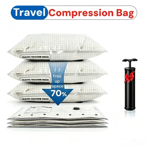 Travel Vacuum Compression Bags,PA+PE Space Saver Suitcase Storage Bag Compression for Sealer Clothes Travel Packing Organizer