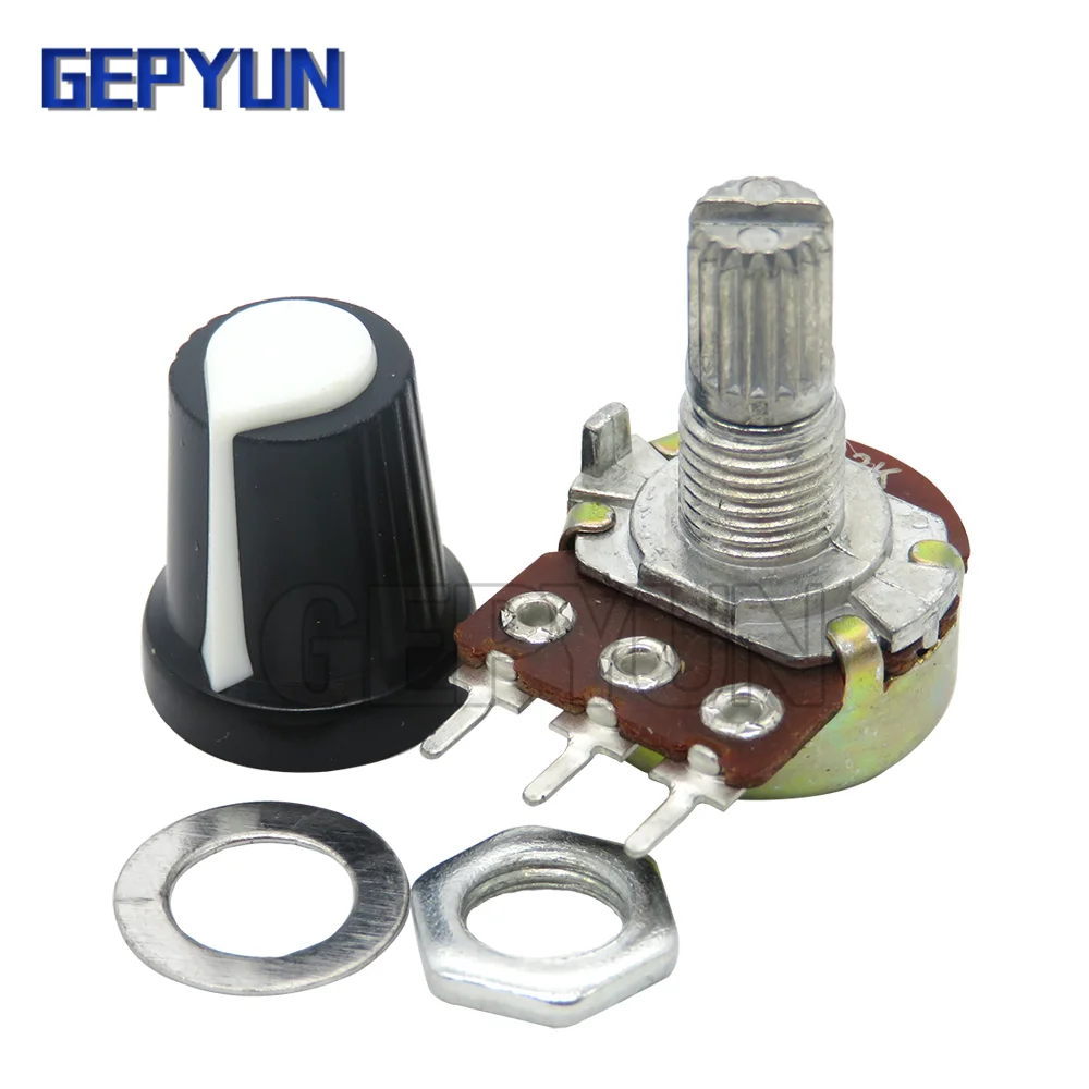 5Sets WH148 1K 10K 20K 50K 100K 500K Ohm 15mm 3 Pin Linear Taper Rotary Potentiometer Resistor for Arduino with AG2 White cap