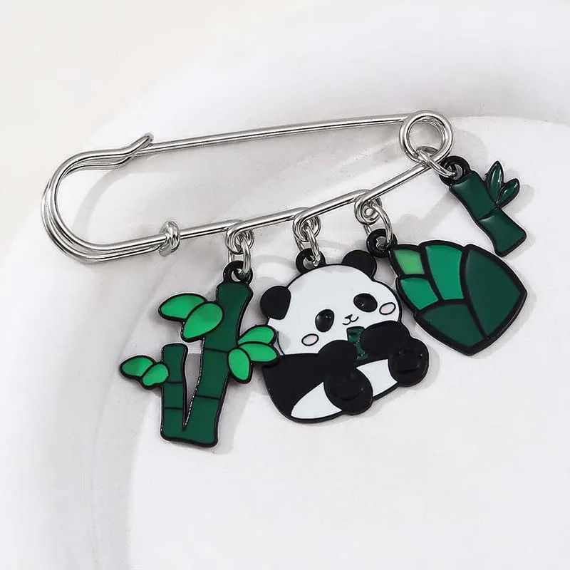 Creative Cute Panda Embracing Bamboo Chest Dripping Oil Cartoon Alloy Accessories Anti glare Fixed Pants Waist Pin Bag Pendant