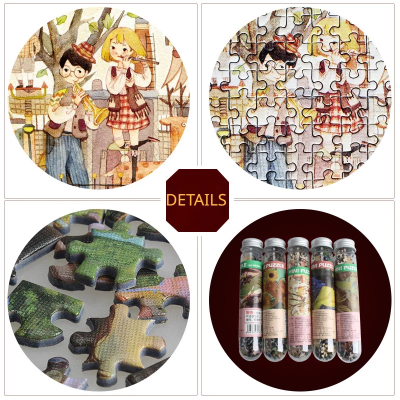150 szt. Mini probówka Puzzle Jigsaw pawie zabawki typu Fidget słynny obraz Puzzle dla gra rodzinna edukacyjnej