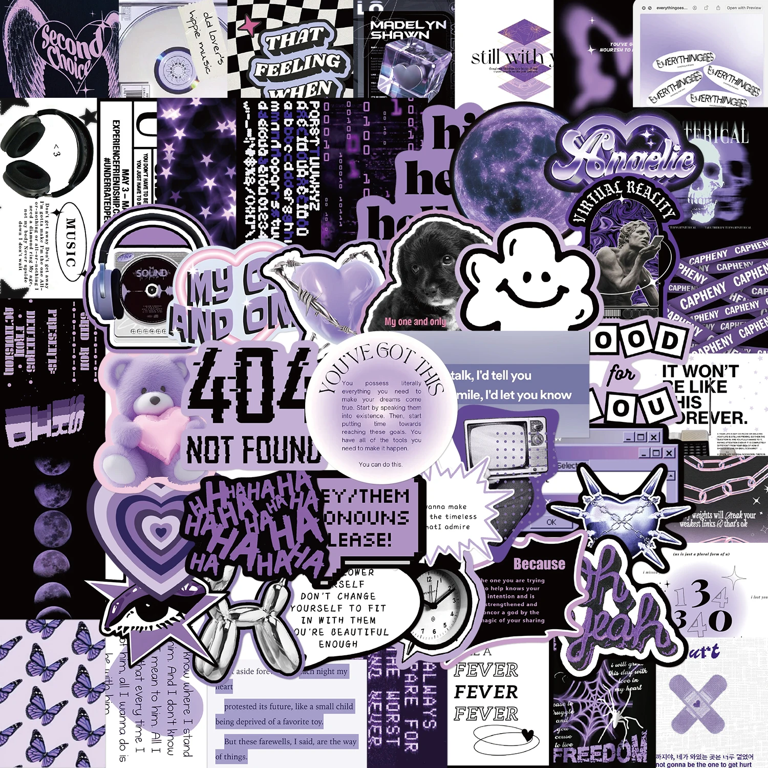 60PCS Creative Black Purple ins Style Series Stickers Cool Decoration DIY Skateboard Mobile Phone Computer Graffiti Sticker