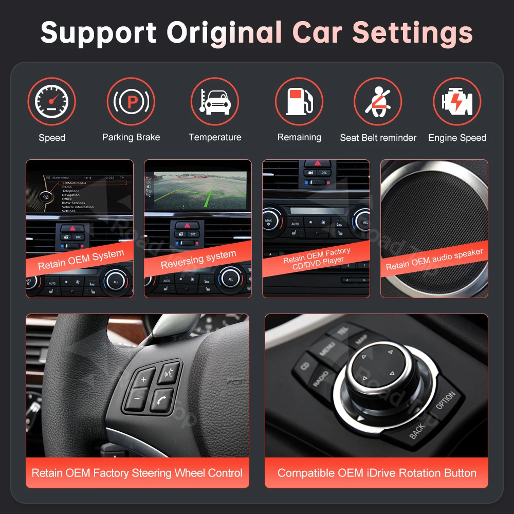 Pantalla táctil inalámbrica Carplay de 12.3'' para BMW Serie 3 E90 E91 E92 E93 Serie 5 E60 E61 Pantalla multimedia Android Auto Radio para coche 6