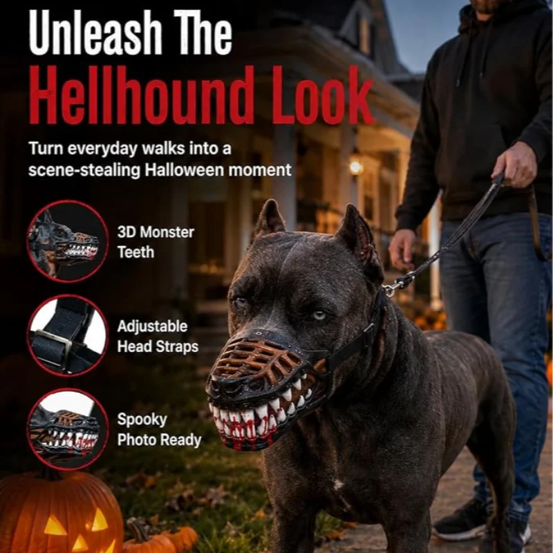 Hell Hound Monster-Maulkorb Gruseliger Naturlatex-Hundekostüm-Maulkorb für Halloween-Party Cosplay Hunde Tier-Terror Haustier-Party-Requisiten