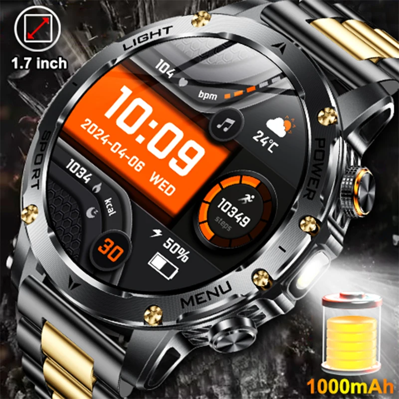 2025 novos homens militares trex3 1000mah bateria relógio inteligente ao ar livre 1.7 polegadas hd à prova dwaterproof água lanterna led bluetooth chamada smartwatch