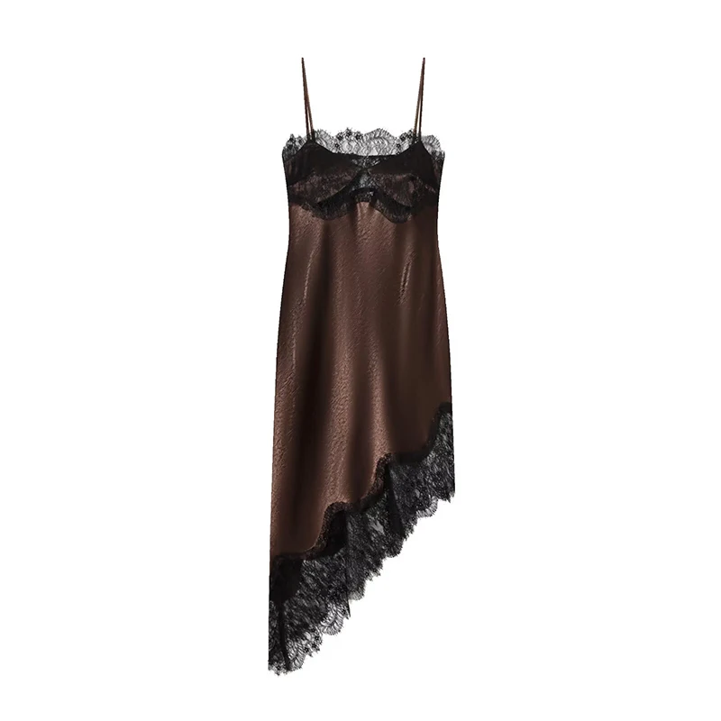 Abiti con giunture in pizzo di raso per le donne 2026 Abito longuette estivo con slip Donna Abito da sera sexy senza maniche Abiti eleganti femminili