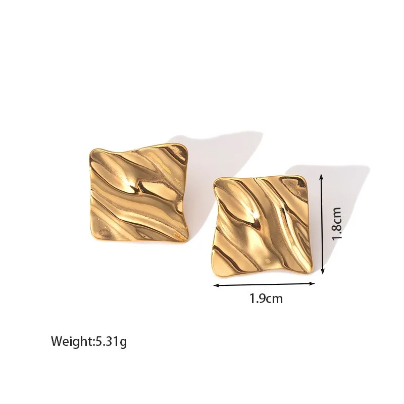 European and American Instagram style new niche square pleated design women\'s stainless steel earrings