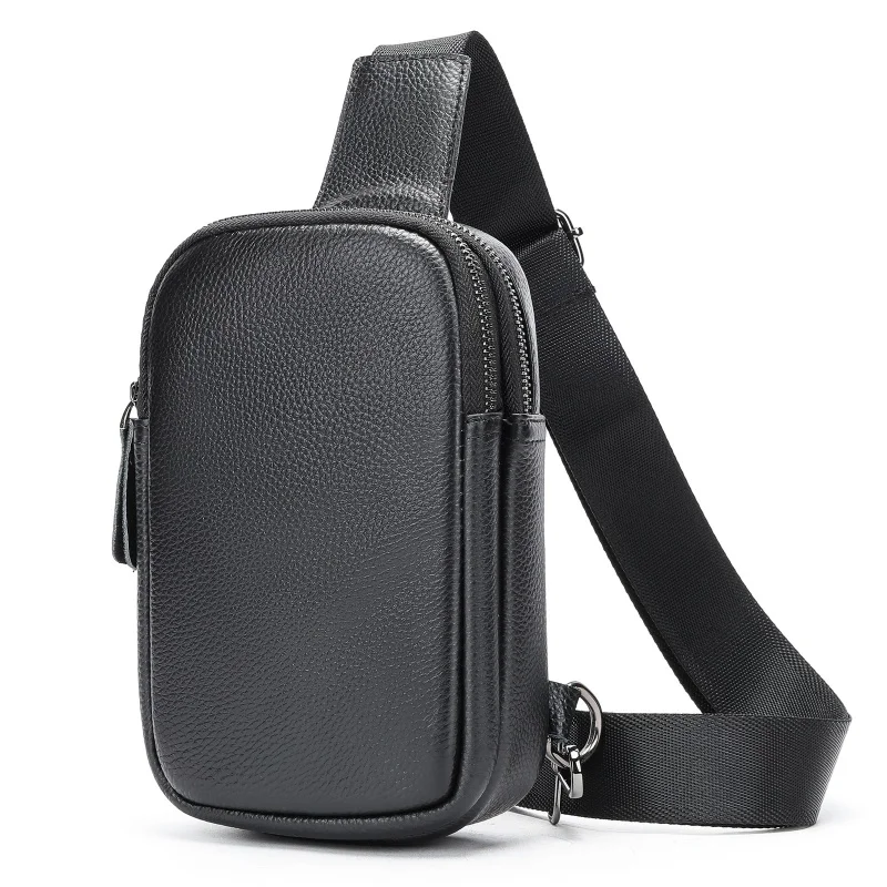 New casual MEN\'S cow leather shoulder chest bag male crossbody bag for men