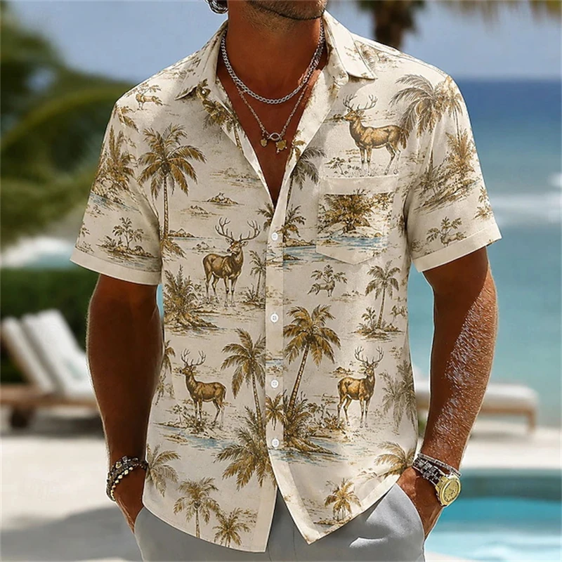 Camisa Havaiana para Homens e Mulheres com Estampa Floral 3D, Camisas de Manga Curta, Blusa Casual Masculina, Roupa Oversized Streetwear