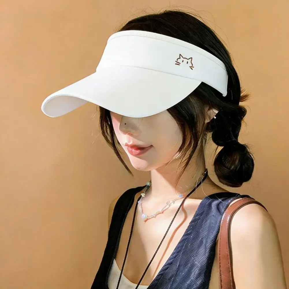 Cute Kitten Embroidery Cap Women's Open Top Sun Hat Women Sun Visor Hat with Open Top Breathable Wide Brim Cap Uv for Outdoor