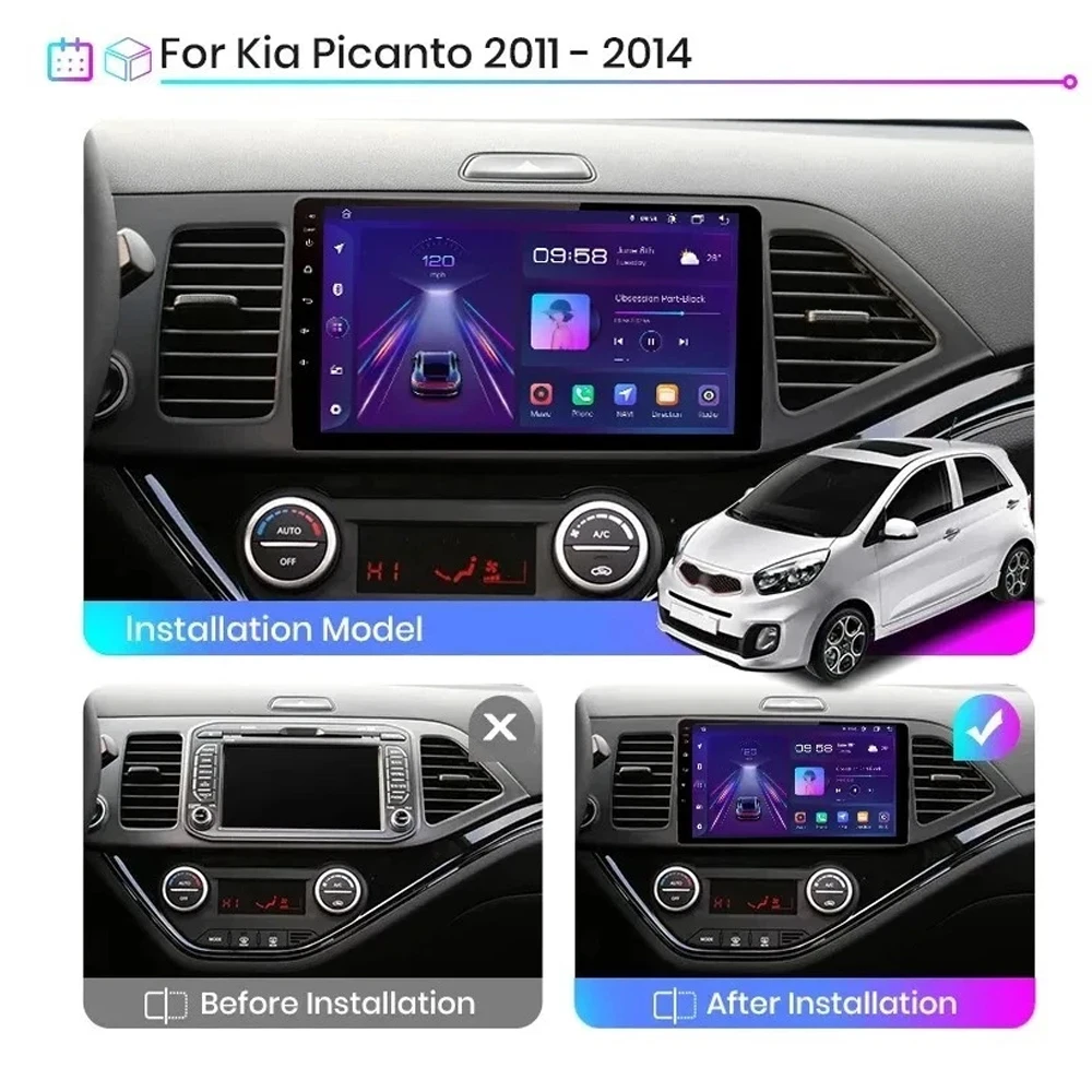 Car Android 16 For KIA PICANTO Morning 2 2011 - 2016 Multimedia Player Carplay Auto Head Unit Radio Video Stereo Navigation GPS