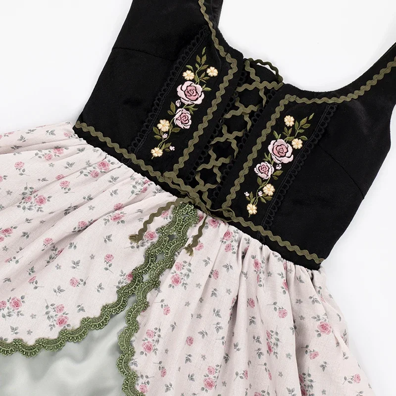 Vestido Lolita de estilo victoriano Vintage japonés para mujer, blusa con hombros descubiertos, bordado de rosas, Jsk vestidos florales, traje Kawaii, conjuntos lindos