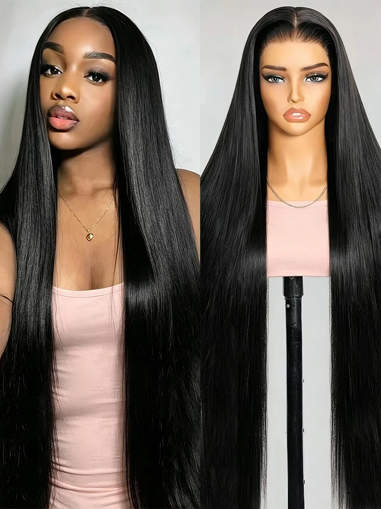 Parrucca senza colla, pronta all'uso, con capelli lisci e ben definiti, modello 7x5, lunghezza 38-40 pollici, 100% capelli umani, densità 250, pronta all'uso, modello 13x4, senza colla, parrucca