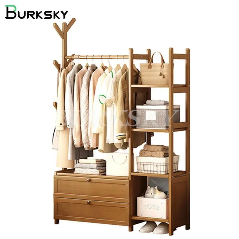 Hanger Furniture Clothes Rack Floor Stand Bedroom Hanging Mobile Cloakroom Storage Shelf  Wall Mounted Wardrobe