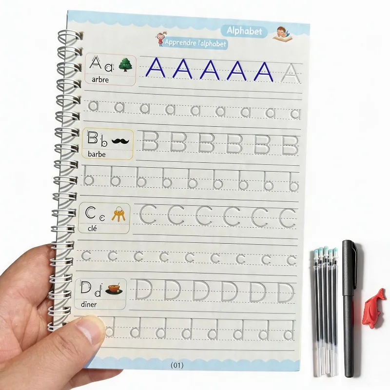 Cuaderno de Práctica de Letras Francesas 1, Cuaderno de Práctica con Ranuras, Set de Práctica de Caligrafía, Libro de Actividades para Escribir en Francés