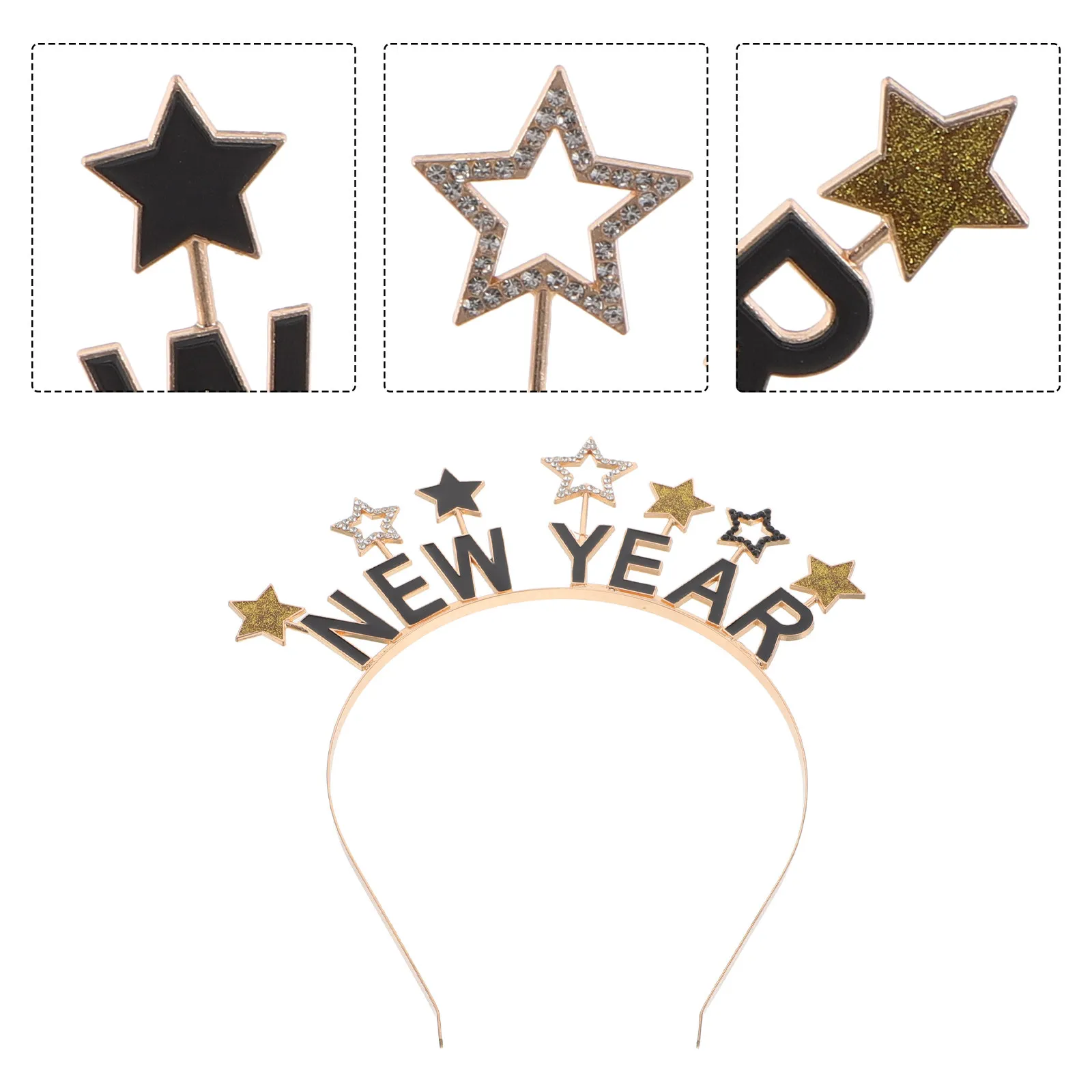 Happy New Year Headband 2026 Crystal Letter Sparkling Star Party Crown Spring Festival Photo Booth Accessories