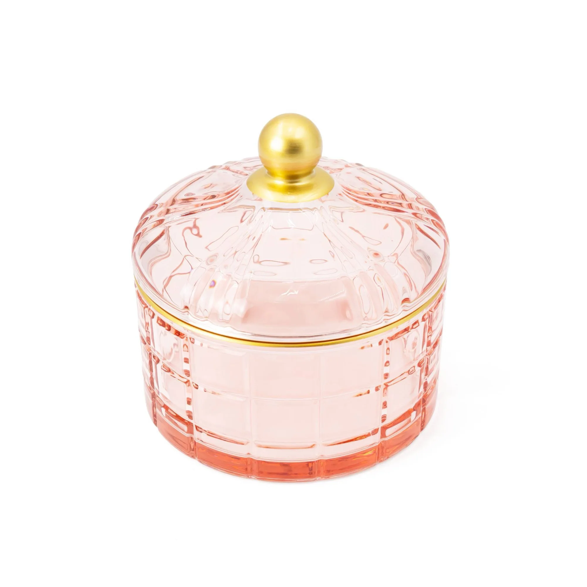 Pink Glass Jewelry Storage Box with Lid, Round Ornament Organizer, Desktop Decoration, Smooth and Easy to Clean view 2