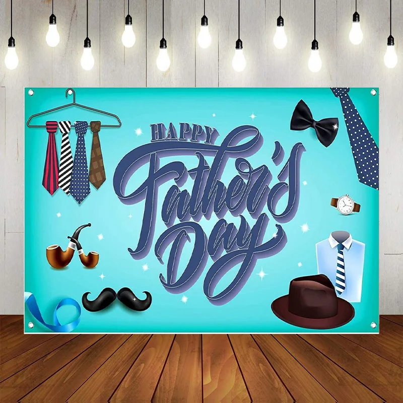 Happy Father's Day Party  I Love Decor Family Backdrop Thank You Festival Shirt Tie Hat Glitter Photography Background Banner