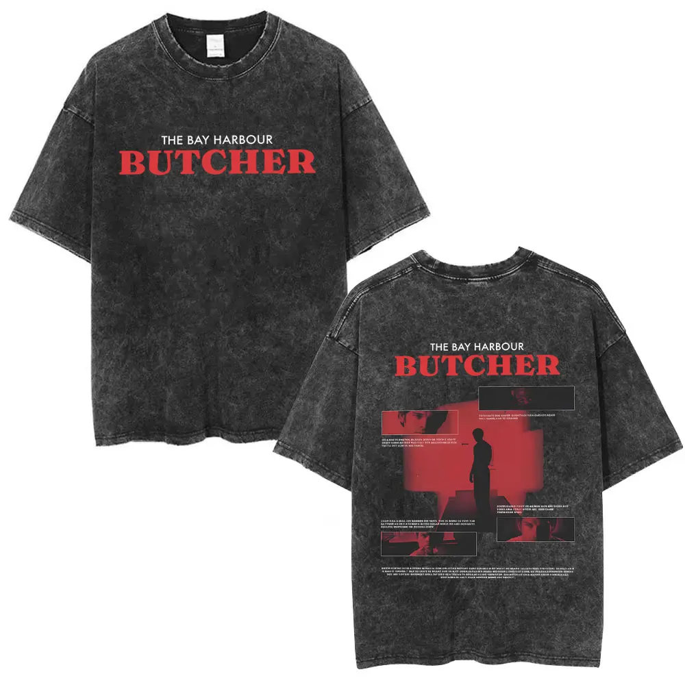Washed Vintage Dexter Morgan The Bay Harbour Butcher Double Sided Print T Shirt Men Women Casual Oversized Tshirt 90s Streetwear