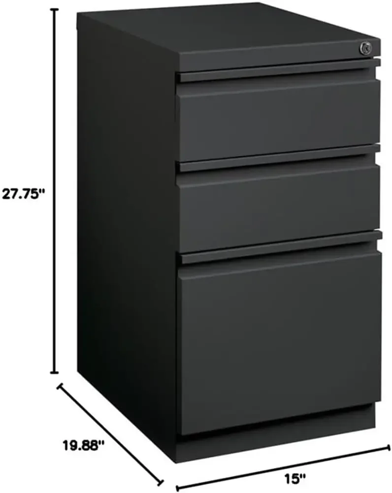 3-Drawer Metal Mobile Filing Cabinet, 20-Inch Deep, Charcoal Finish, Steel Construction, Full Extension Drawers, Locking Box/Box